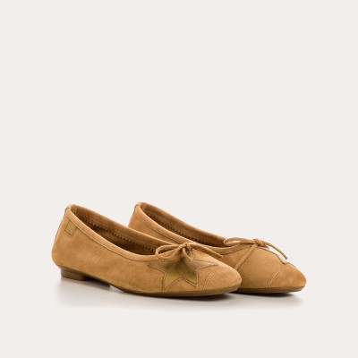 REQINS -Ballerines Hello velours - Camel