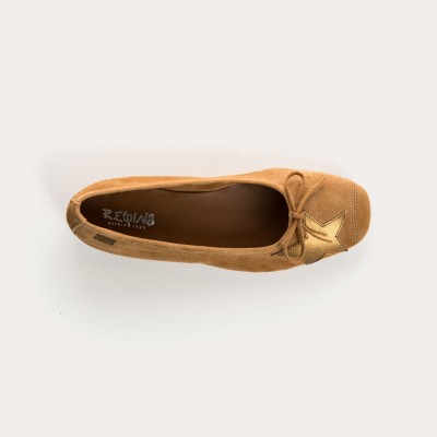 REQINS -Ballerines Hello velours - Camel