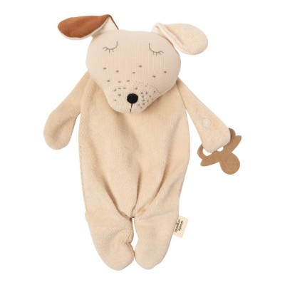 WOOLY ORGANIC - Doudou chien avec attache tétine - Ecru