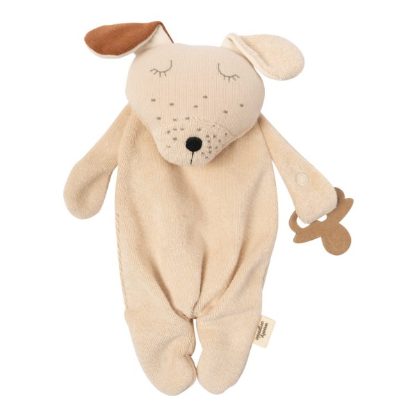 WOOLY ORGANIC - Doudou chien avec attache tétine - Ecru
